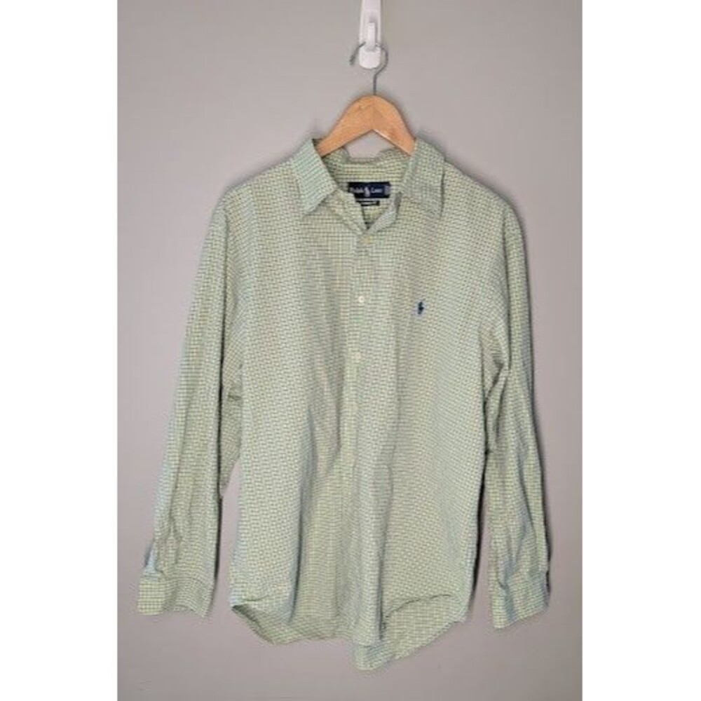 Polo Ralph Lauren Mens 16 1/2 34/35 Green Check Button Down L/S Classic Fit